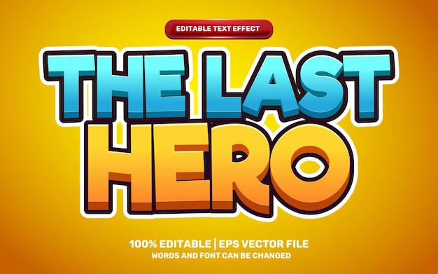 The last hero games adventure cartoon comic game 3d editable text effect