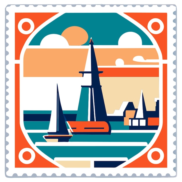 Vector late 60ies retrovintage postal stamp from denmark vector illustration flat 2