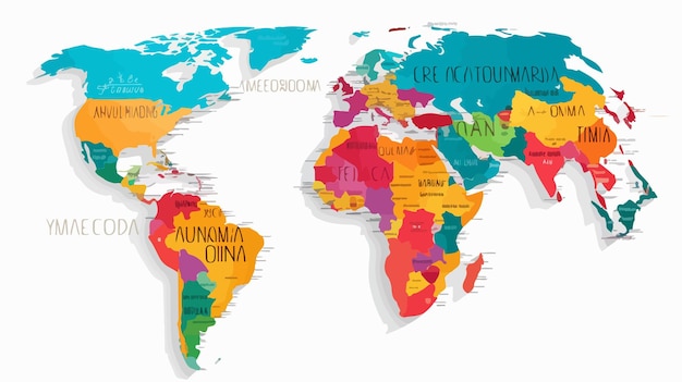 Vector latin america map with country names icon for educational use