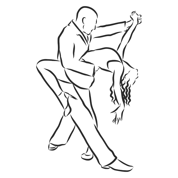 Latin dancing, couple dancing , vector, sketch on a white background