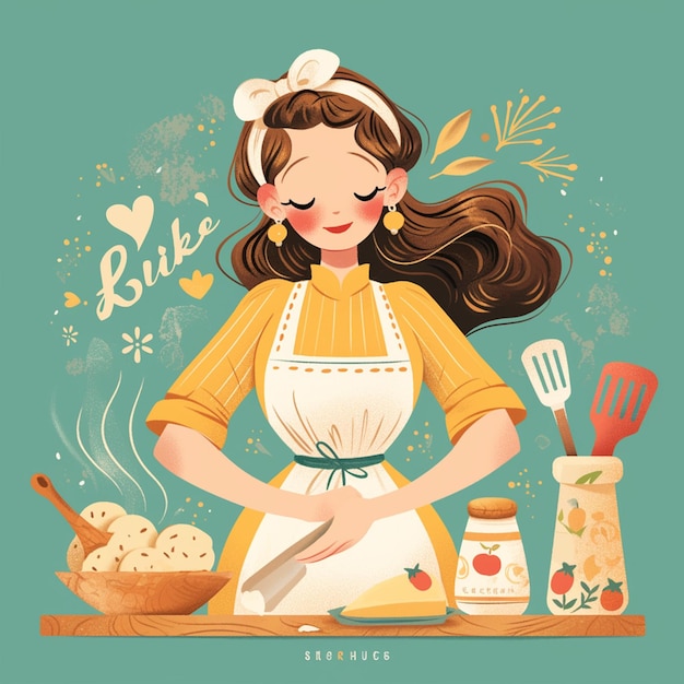 Vector latina woman in her 50s baking cookies