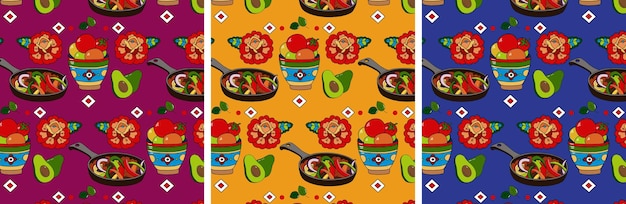 Latinamerican food 3 hand drawn vector seamless pattern