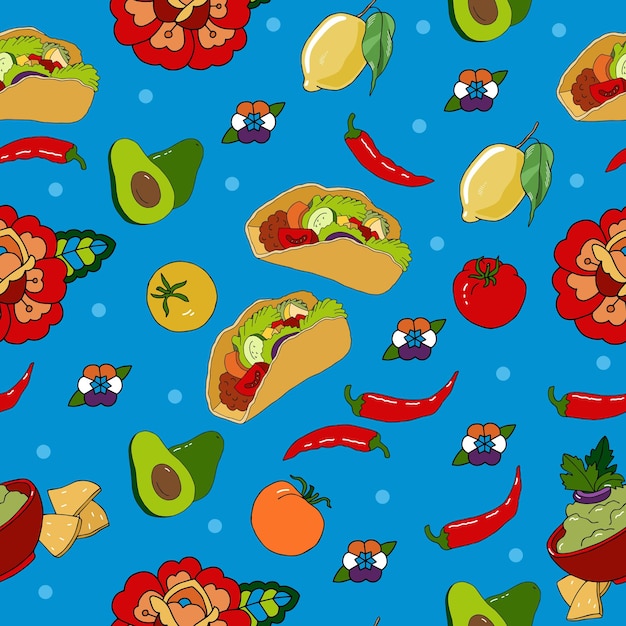 Latinamerican food hand drawn vector seamless pattern