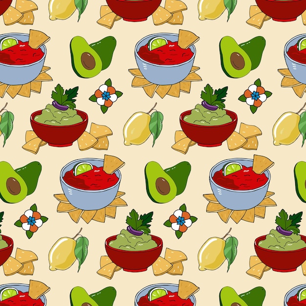 Latinamerican food hand drawn vector seamless pattern