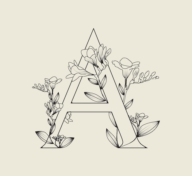 Latter A floral line art