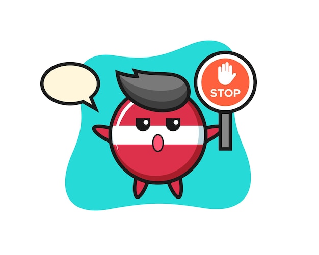 Latvia flag badge character illustration holding a stop sign