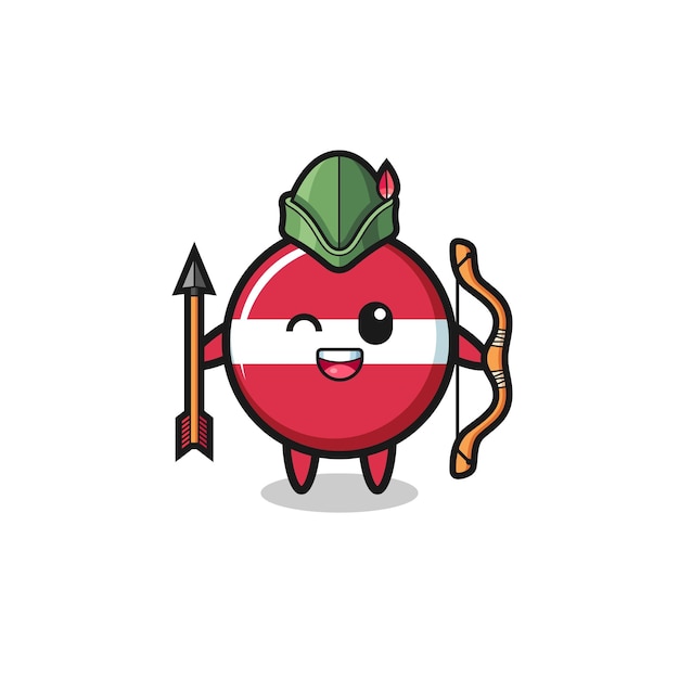 Latvia flag cartoon as medieval archer mascot cute design