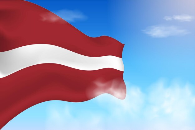 Latvia flag in the clouds. Vector flag waving in the sky. National day realistic flag illustration.