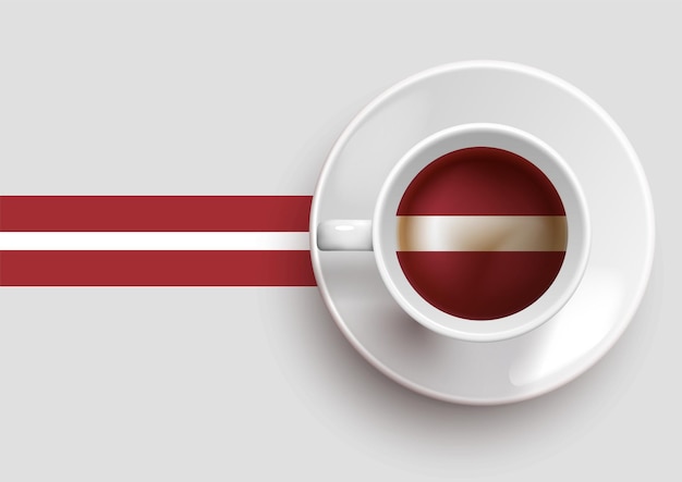 Latvia flag with a tasty coffee cup on top view