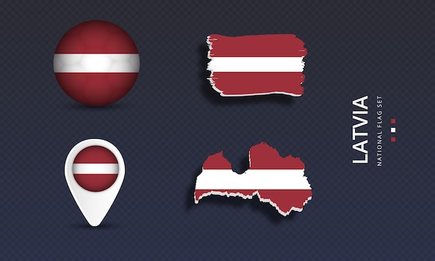 latvia national country wave flag set