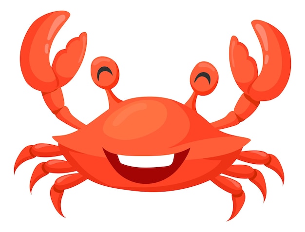 Laughing crab character Cartoon red sea food animal isolated on white background