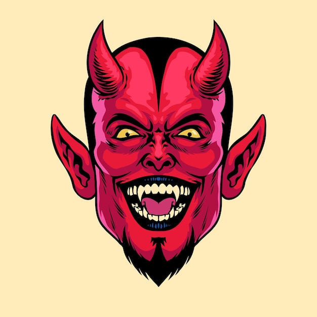 Laughing Devil Head with vintage hand drawing style