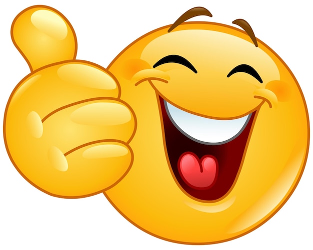 Vector laughing emoji emoticon showing thumb up gesture like hand sign