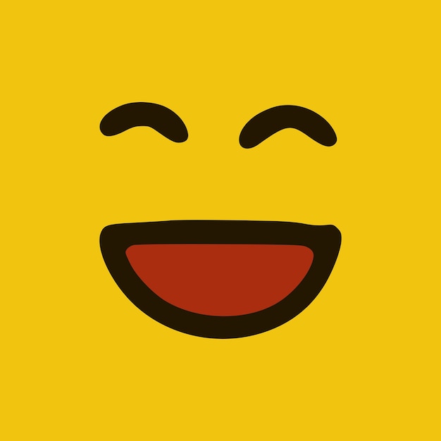 Laughing emoticon in doodle style yellow background Vector Illustration