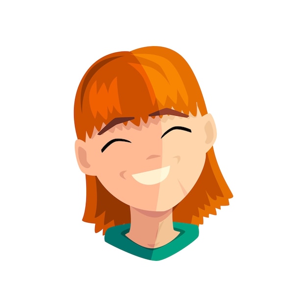 Laughing redhead girl female emotional face avatar with facial expression vector Illustration on a white background