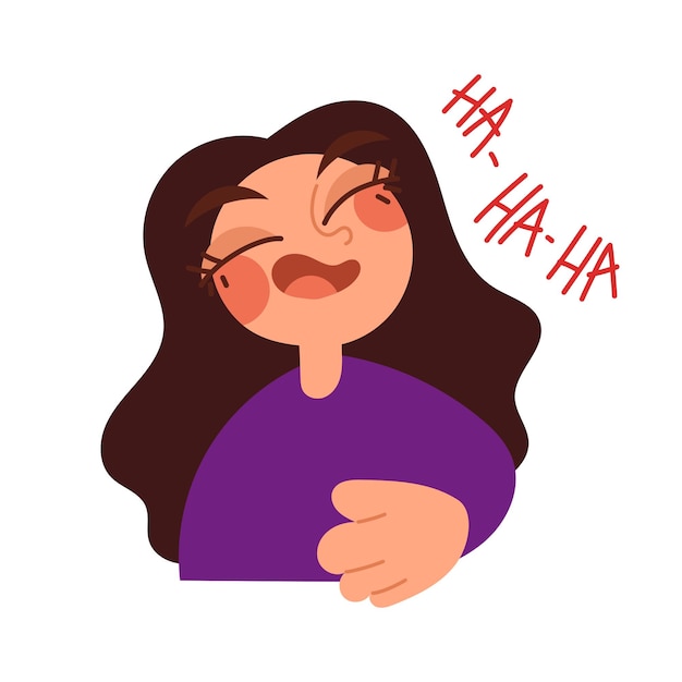 Laughter Charming young girl laughs because of a joke a funny situation A happy girl smiles because of another person The concept of comfort good time spending Flat vector illustration