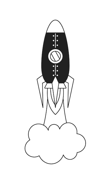 Vector launch rocket monochrome flat vector object editable black and white thin line icon on white background flying starship simple cartoon clip art spot illustration for web graphic design