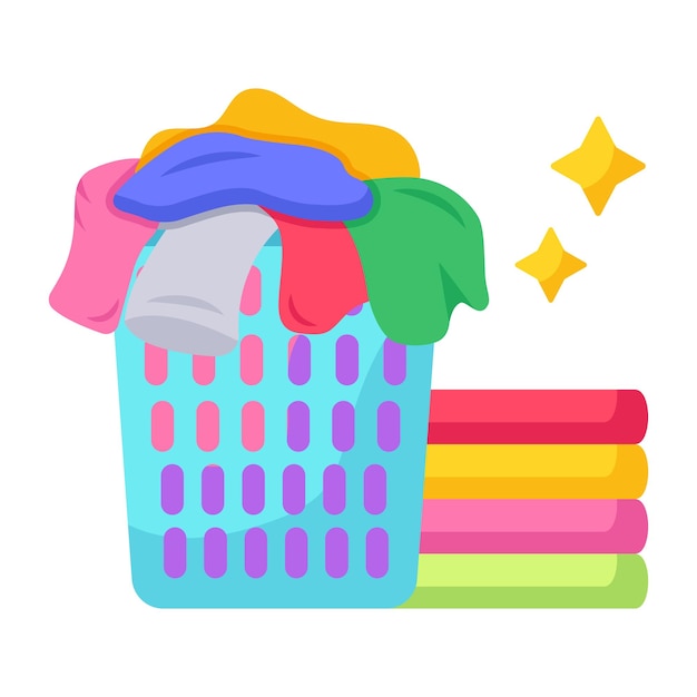 Laundry basket icon in flat style