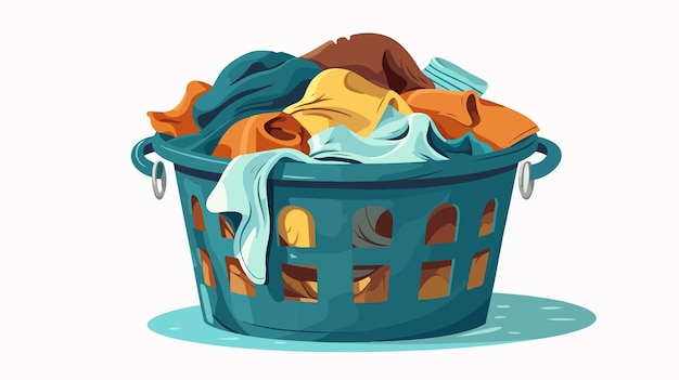 a laundry basket with clothes in it and a blue shirt on the bottom