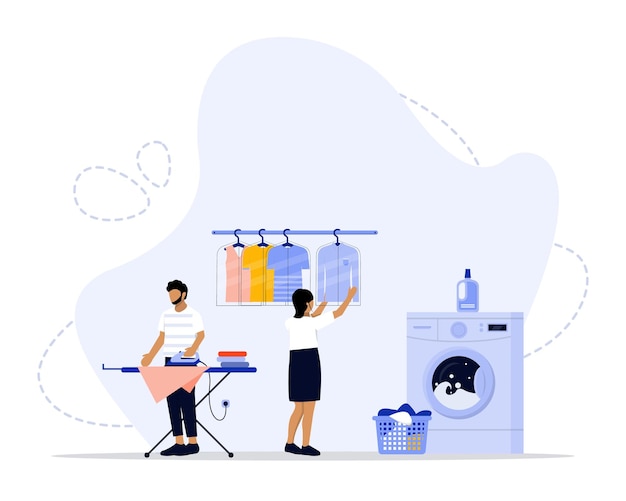 Laundry and dry cleaning services concept illustration