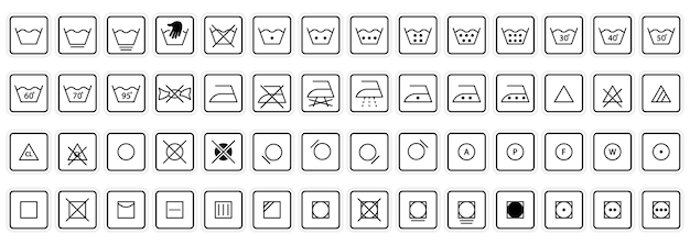 Laundry Guide Line Icon Set Laundry Care and Wash Information Symbol Machine and Hand Wash Dry