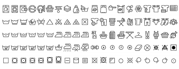 Laundry icons set, outline style