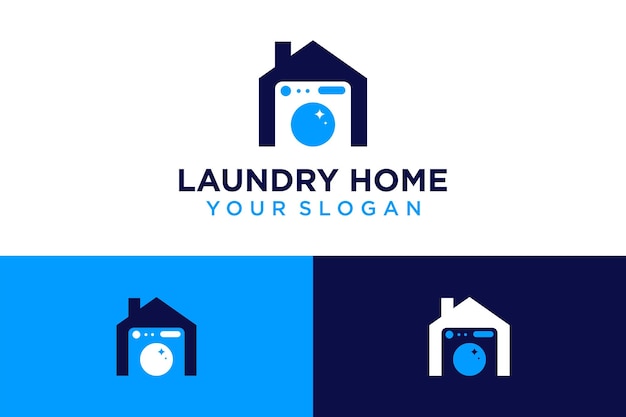 laundry logo design with washing machine and home