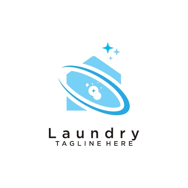 Laundry logo with home element creative concept design premium vector