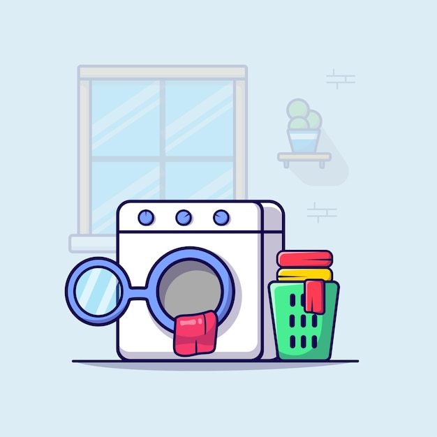 laundry machine washing dirty clothes illustration vector isolated flat design