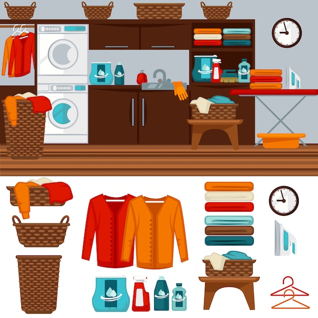 Laundry room with washer illustration.