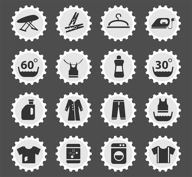 Laundry symbols on a round postage stamp stylized icons