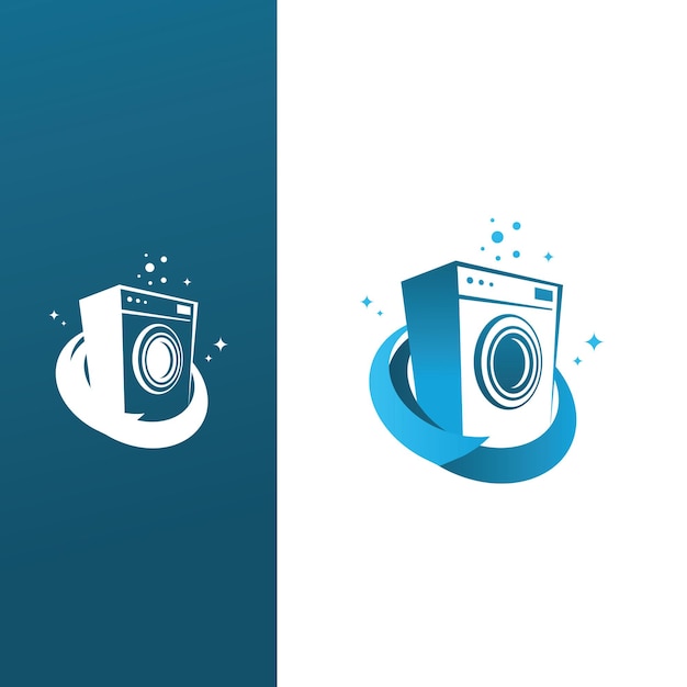 Laundry Washing Machine Logo With Circle Cleaning illustration blue color