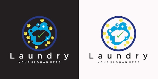 Laundry washing machine logo with for your laundry business Premium vector