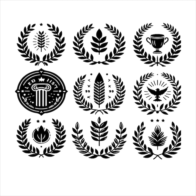 Laurel Wreath Icon White Minimal laurel sign silhouette vector illustration