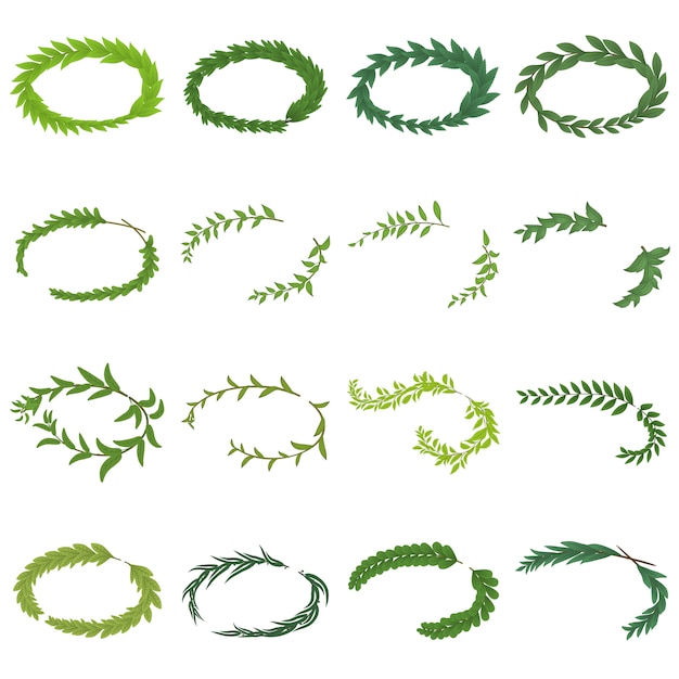 Laurel wreath icons set. Isometric illustration of 16 laurel wreath vector icons for web