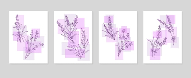 Lavender Abstract Hand Painted Illustrations for Wall Decoration Postcard Social Media Banner