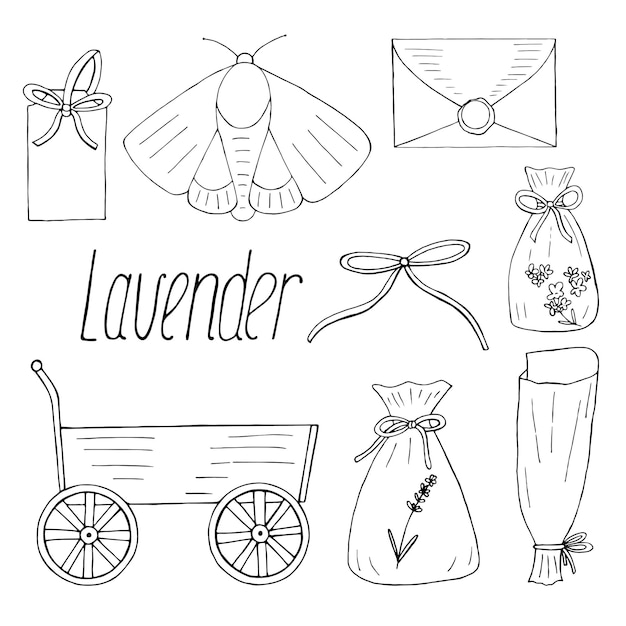 Lavender aesthetic set vector floral hand drawn bundle isolated elements for design