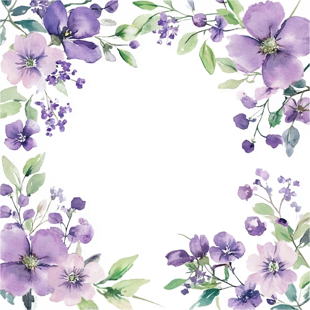 Vector lavender dreams delicate purple blossoms and soft green foliage frame a serene white canvas