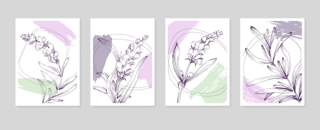 Lavender Hand Painted Illustrations for Wall Decoration minimalist flower in sketch style