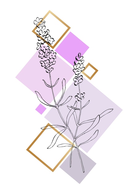 Lavender Hand Painted Illustrations for Wall Decoration minimalist flower in sketch style