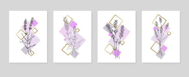 Lavender Hand Painted Illustrations for Wall Decoration minimalist flower in sketch style