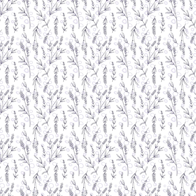 Lavender purple vector seamless pattern. Violet lavender hand draw background.