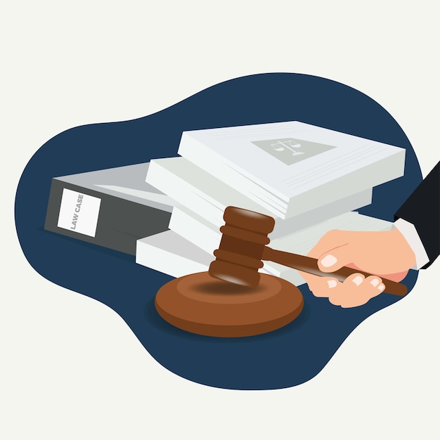 Vector law case documents with hand hold judges gavel design vector illustration