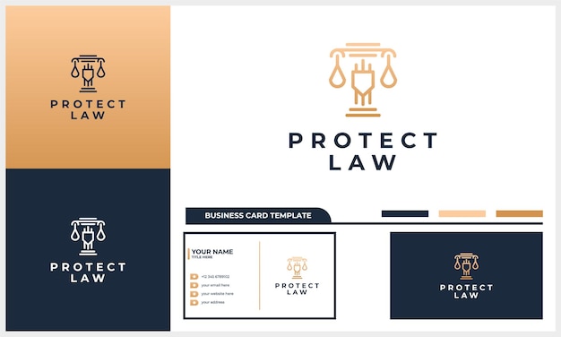 Law firm abstract with pillar and shield logo luxury and business card template