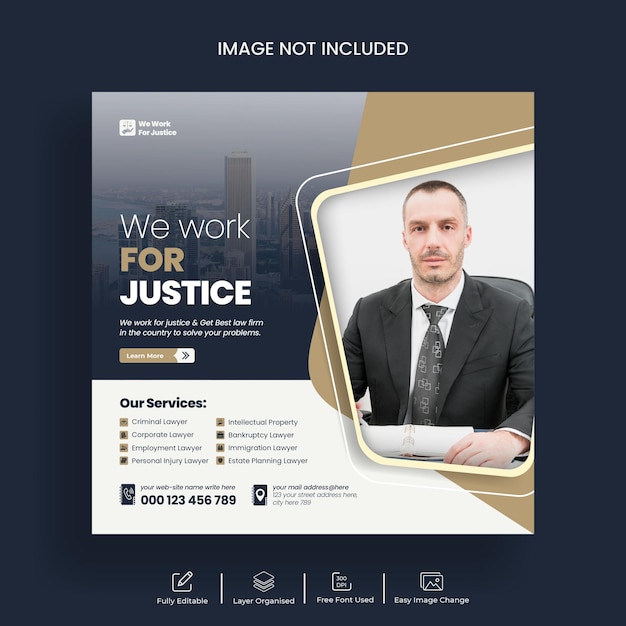 Law firm Instagram post and social media post banner template