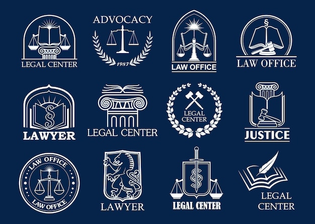 Law firm legal center and lawyer office badge set