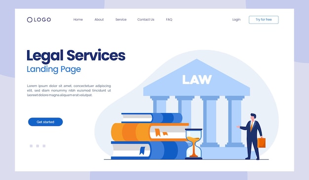 Vector law firm and legal services concept lawyer consultant flat illustration vector banner landing page