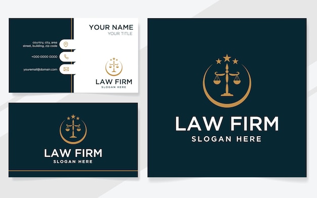 Law firm logo suitable for lawyer court or law office with business card template