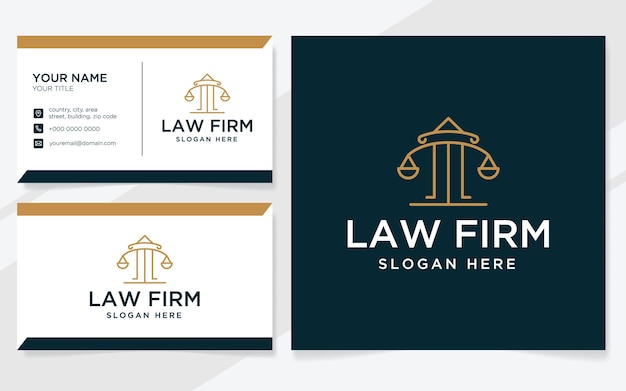 Law firm logo with modern lines suitable for lawyer court or law office with business card template