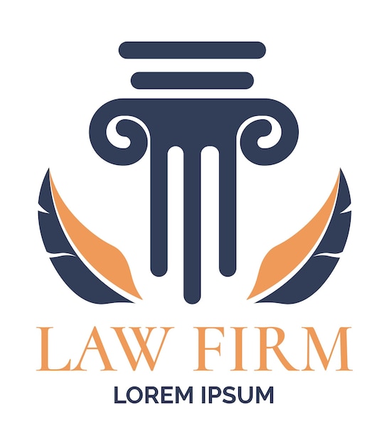 Law firm logotype pillar and feathers emblem